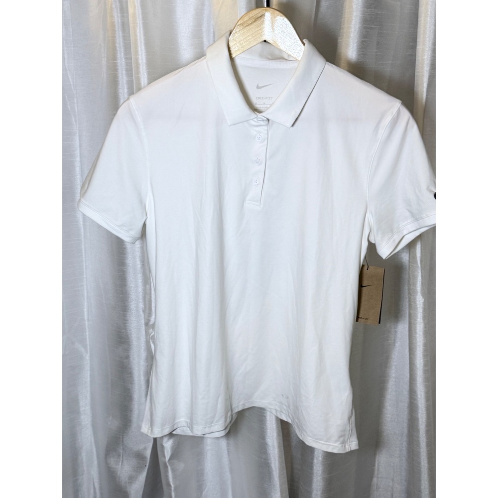 Nike Polo Shirt Womens M White Dri-FIT Golf Short Sleeve FQ1574-100 NWT